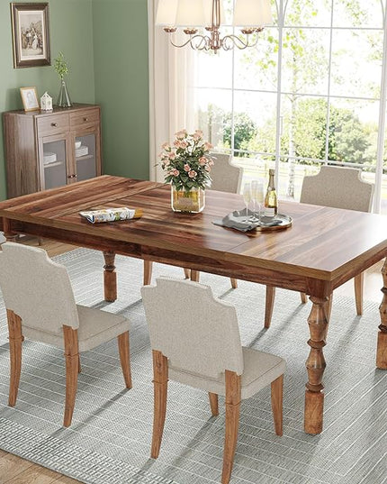 Tribesigns 62” Wood Dining Table for 4-6 People, Farmhouse Large Rectangle Kitchen Table, Dinner Table Kitchen & Dining Room Furniture with Carved Turned Legs - LeafyLoom