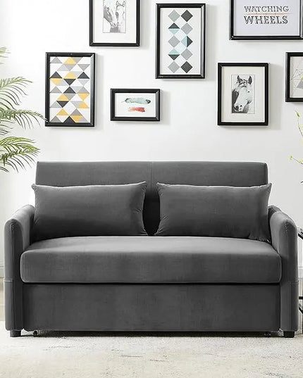 57.1" Convertible Sofa Bed, 3 in 1 Multi-Functional Lounge Chair Sleeper Loveseat , Pull Out Couch Guest Bed Futon Sofabed Sofacama with Adjustable Backrest and Side Pockets for Living Room Office - LeafyLoom