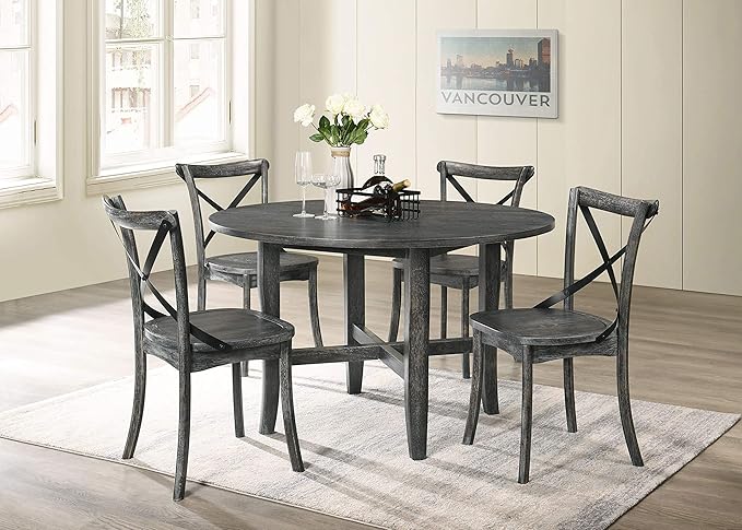 NicBex Dining Table Contemporary Kitchen Table Farmhouse Rustic Solid Wood Dining Table, Rustic Gray for Small Place Round Dining Table, Easy Assembly, Gray - LeafyLoom