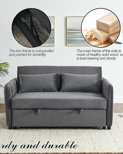 Modern Convertible Loveseat Sofa Bed, Compact Functional Love Seat,Comfy Velvet Sleeper Sofabed 3 in1 Recliner Sofa&Couch with Removable Side Pockets for Small Space Living Room/Guest Room - LeafyLoom