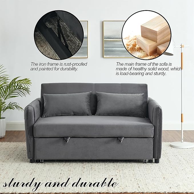 Modern Convertible Loveseat Sofa Bed, Compact Functional Love Seat,Comfy Velvet Sleeper Sofabed 3 in1 Recliner Sofa&Couch with Removable Side Pockets for Small Space Living Room/Guest Room - LeafyLoom