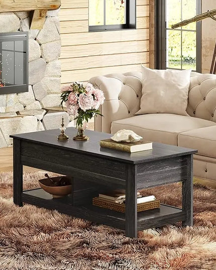 WLIVE Coffee Table, 47" Lift Top Coffee Table with Hidden Compartment and 2 Storage Shelves for Living Room, Espresso - LeafyLoom