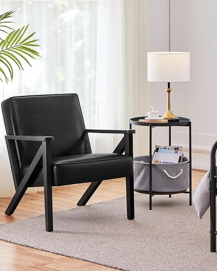 Yaheetech Accent Chair, Armchair with Strong Wood Frame, PU Leather Modern Retro Lounge Chair for Living Room/Lounge/Office/Reception Area, Black - LeafyLoom