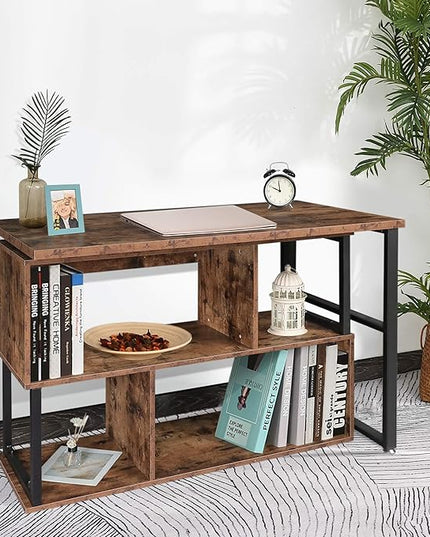 Tektalk Rotatable Corner Table Retro Desk Corner Computer Desk PC Laptop Study Table Workstation Home Office - LeafyLoom