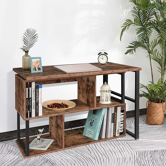Tektalk Rotatable Corner Table Retro Desk Corner Computer Desk PC Laptop Study Table Workstation Home Office - LeafyLoom