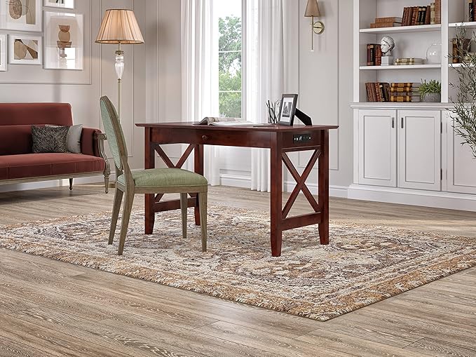 AFI 48" Solid Wood Writing Desk - Sturdy X Design - Home Office Desk with Drawer, Laptop Computer Work Study Table with USB Charger Walnut - LeafyLoom