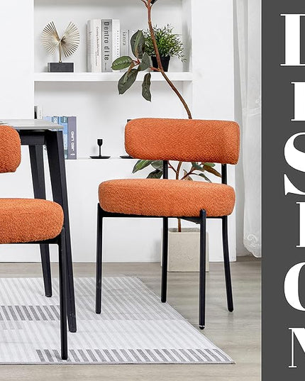 DYHOME Mid-Century Modern Dining Chairs Set of 2, Kitchen Dining Room Chairs, Comfortable Upholstered Chairs for Dining Room Kitchen Living Room with Matte Black Metal Frame, Orange - LeafyLoom