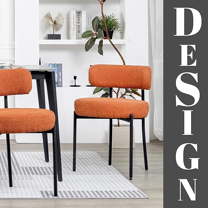 DYHOME Mid-Century Modern Dining Chairs Set of 2, Kitchen Dining Room Chairs, Comfortable Upholstered Chairs for Dining Room Kitchen Living Room with Matte Black Metal Frame, Orange - LeafyLoom