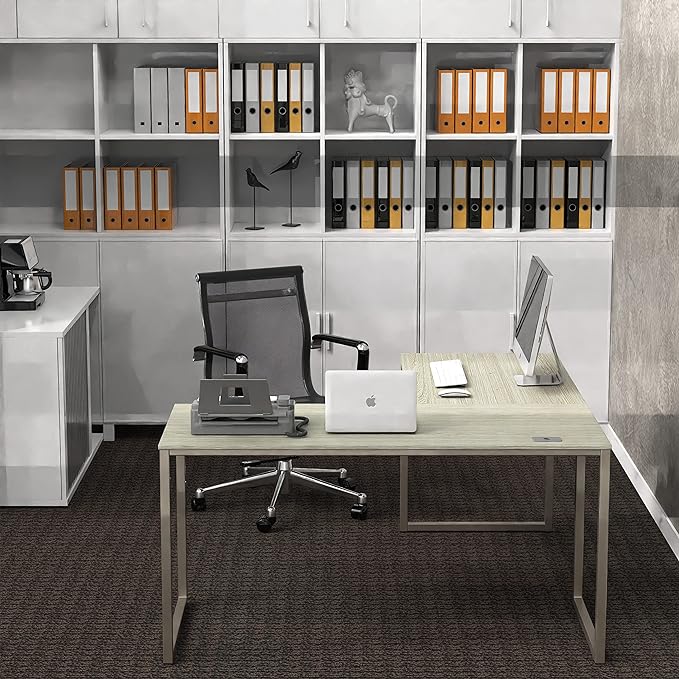 SHW Home Office 55-Inch Large L Shaped Corner Desk, 24" Deep, Maple - LeafyLoom