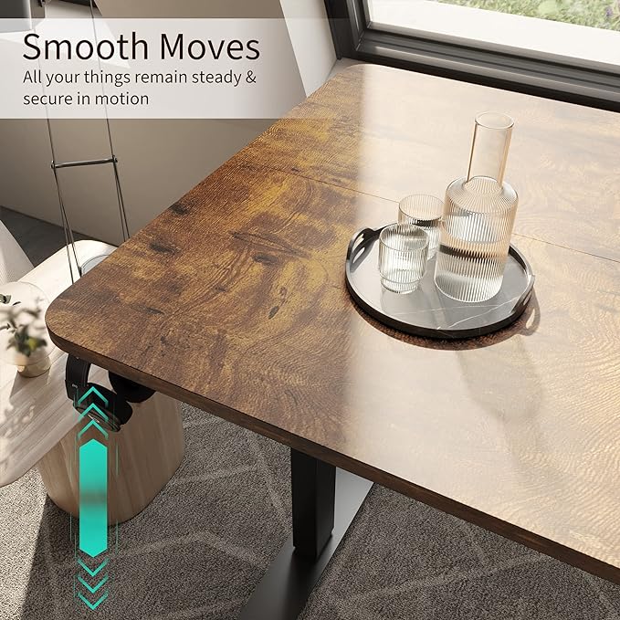 Monomi Electric Standing Desk, Height Adjustable Desk 55x 24 Inches, Ergonomic Home Office Sit Stand Up Desk with Memory Preset Controller (Black Frame/Rustic Brown Top) - LeafyLoom