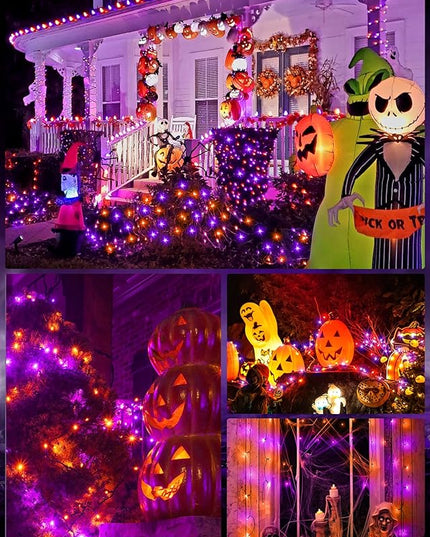 Minetom 2 Pack Solar Halloween Lights Outdoor, Total 80FT 200 LED Halloween String Lights with 8 Mode,Halloween Decoration Outdoor, Waterproof Solar String Lights for Outside Tree Yard,Orange & Purple Minetom