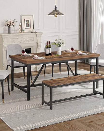 YITAHOME 70.8" Large Kitchen Dining Room Table for 6-8 People, Rustic Brown Farmhouse Industrial Wood Style Rectangle Apartment Dinning Room Dinette Tables for Eating Dinner - LeafyLoom