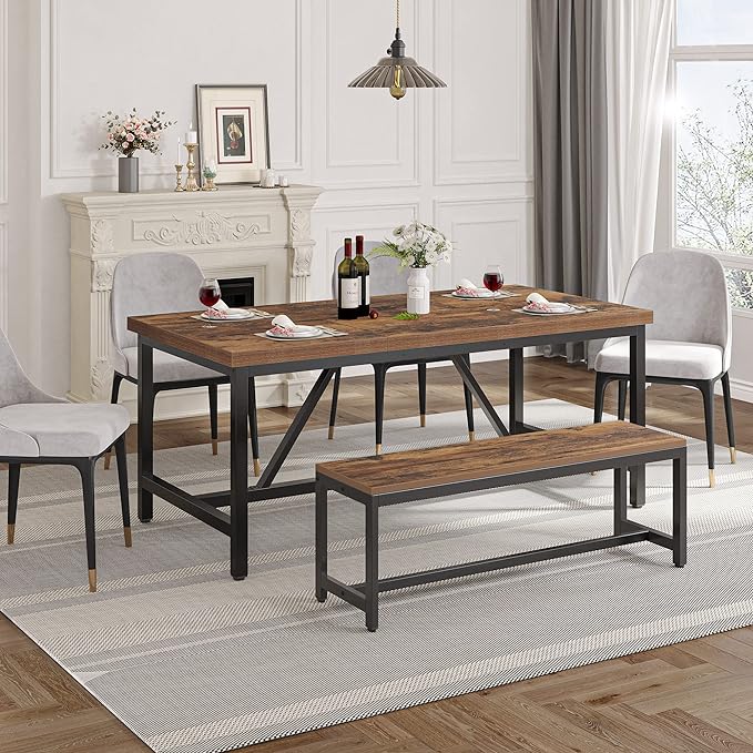 YITAHOME 70.8" Large Kitchen Dining Room Table for 6-8 People, Rustic Brown Farmhouse Industrial Wood Style Rectangle Apartment Dinning Room Dinette Tables for Eating Dinner - LeafyLoom