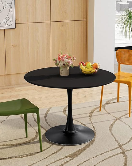 NicBex Dining Table Contemporary Kitchen Table Farmhouse Rustic 42.12" Modern Round Dining Table with Round MDF Table Top, Metal Base Dining Table, End Table Leisure Coffee Table, Black - LeafyLoom