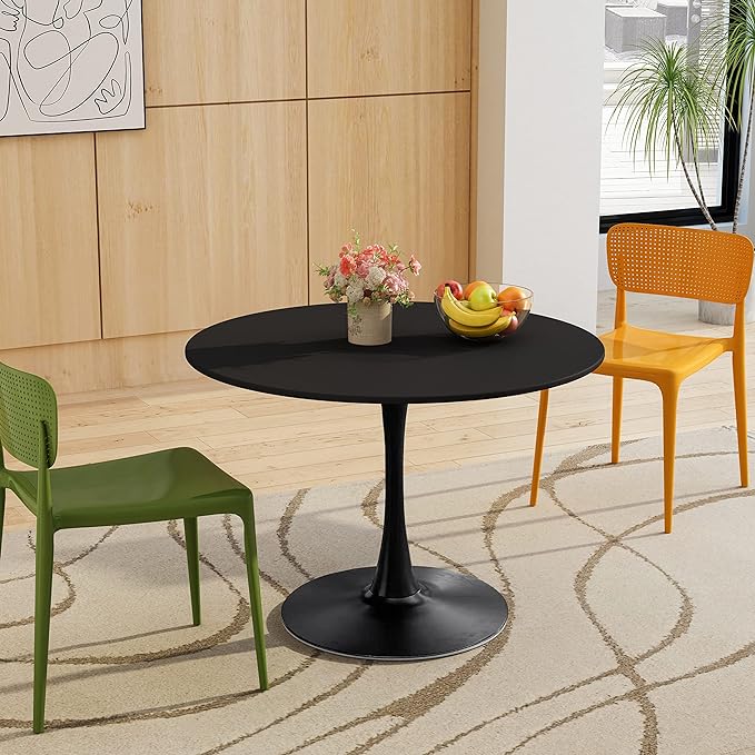 NicBex Dining Table Contemporary Kitchen Table Farmhouse Rustic 42.12" Modern Round Dining Table with Round MDF Table Top, Metal Base Dining Table, End Table Leisure Coffee Table, Black - LeafyLoom