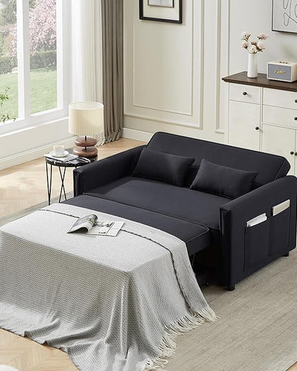 3-in-1 Linen Upholstered Sofabed Tufted Futon Loveseat Sofa Convertible Sleeper Couch Bed with Reclining Backrest and 2 Lumbar Pillows,Modern 2-Seaters Love Seat Daybed for Living Room - LeafyLoom