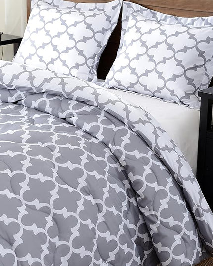downluxe Printed Twin Comforter Set - Grey Twin Comforter, Soft Bedding Sets for All Seasons -2 Pieces - 1 Comforter (66"x92") and 1 Pillow Sham(20"x26") - LeafyLoom