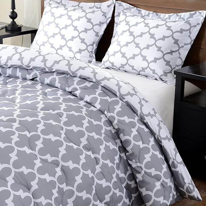 downluxe Printed Twin Comforter Set - Grey Twin Comforter, Soft Bedding Sets for All Seasons -2 Pieces - 1 Comforter (66"x92") and 1 Pillow Sham(20"x26") - LeafyLoom