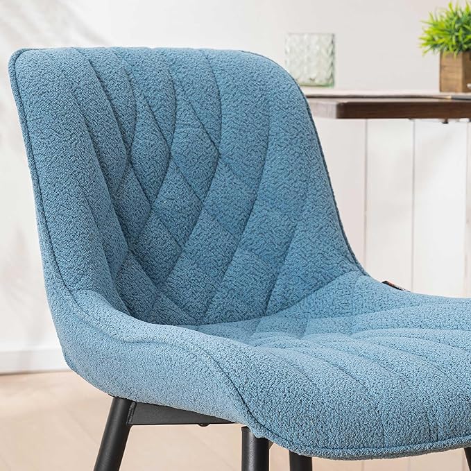 Velvet Dining Chairs Set of 2, Elegant Dining Room Chairs Curved Backrest, Modern Upholstered Dining Table Chair, Armless Bedroom Chairs for Kitchen Living Room Dining Room, Lake Blue - LeafyLoom