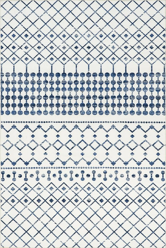 nuLOOM Moroccan Blythe Machine Washable Ultra Thin Area Rug, 4' x 6', Blue - LeafyLoom