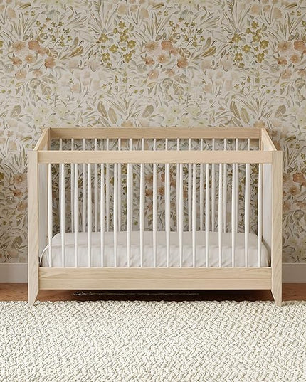 Babyletto Sprout 4-in-1 Convertible Crib with Toddler Bed Conversion Kit in Washed Natural and White, Greenguard Gold Certified - LeafyLoom
