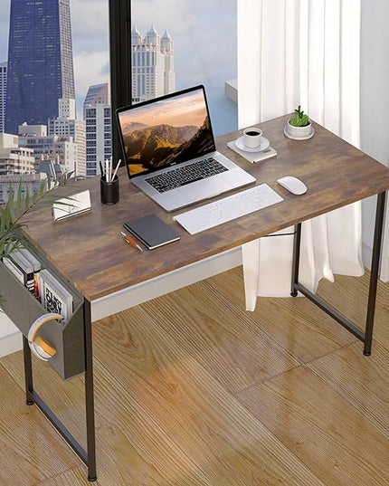 YSSOA Computer Desk Home Office Work Study Writing Modern Simple Table with Headphone Hooks, 47 Inch, Deep Brown - LeafyLoom
