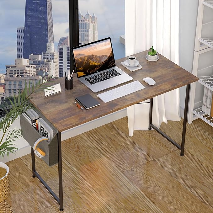 YSSOA Computer Desk Home Office Work Study Writing Modern Simple Table with Headphone Hooks, 47 Inch, Deep Brown - LeafyLoom