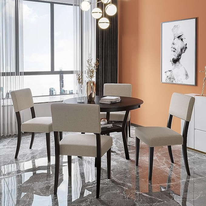 RITSU 5-Piece Dinette Sets includes Round Kitchen Dining Table with Bottom Shelf, 4 Upholstered Chairs, for Diningroom Living Room, Easy to Assemble, Espresso 3 - LeafyLoom