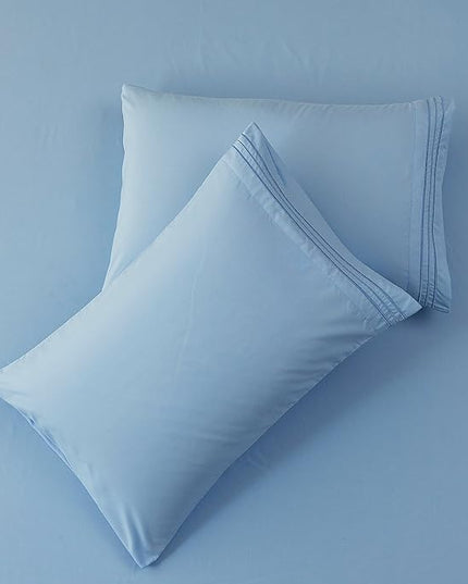 SONORO KATE Bed Sheet Set Super Soft Microfiber 1800 Thread Count Luxury Egyptian Sheets 18-Inch Deep Pocket Wrinkle-4 Piece(Full Lake Blue) - LeafyLoom