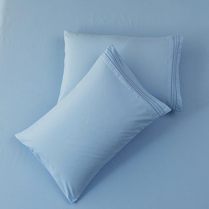 SONORO KATE Bed Sheet Set Super Soft Microfiber 1800 Thread Count Luxury Egyptian Sheets 18-Inch Deep Pocket Wrinkle-4 Piece(Full Lake Blue) - LeafyLoom