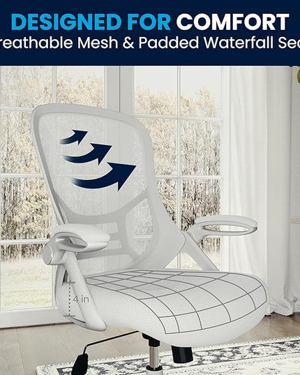 Flash Furniture Porter High-Back Swivel Office Chair with Adjustable Lumbar Support and Seat Height, Ergonomic Mesh Desk Chair with Flip-Up Armrests, White - LeafyLoom