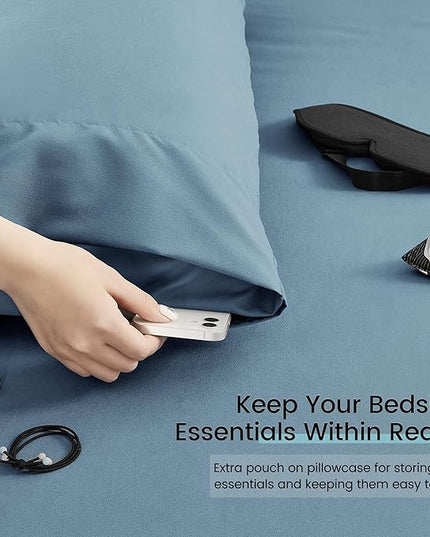 Full Size Bed in a Bag 7 Pieces Comforter Set Blue Bed Set with Comforter, Pillowcases, Flat Sheet, Fitted Sheet and Pillow Shams - LeafyLoom