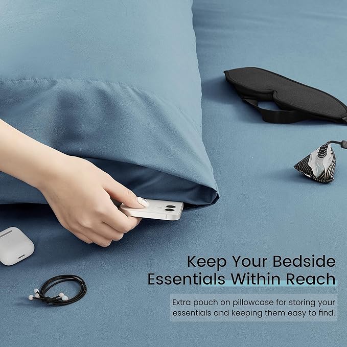 Full Size Bed in a Bag 7 Pieces Comforter Set Blue Bed Set with Comforter, Pillowcases, Flat Sheet, Fitted Sheet and Pillow Shams - LeafyLoom