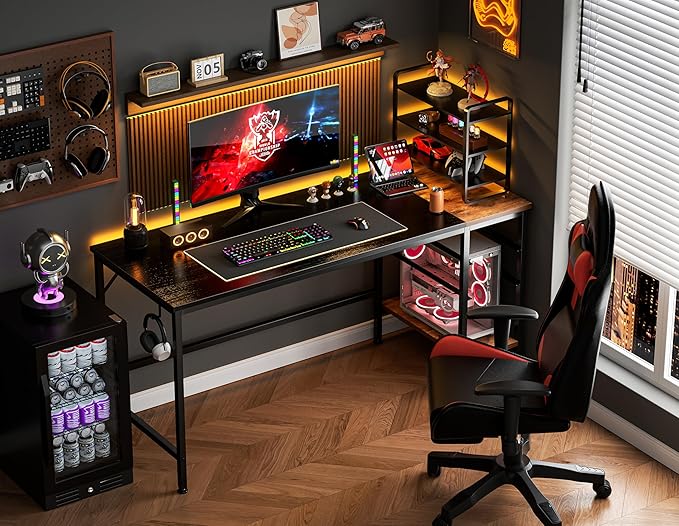 HOMIDEC Office Desk, Computer Desk with Drawers 55" Study Writing Desks for Home with Storage Shelves, Desks & Workstations for Home Office Bedroom - LeafyLoom