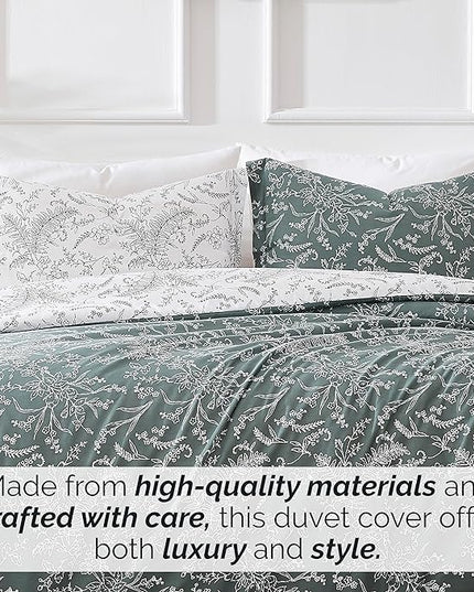 Southshore Fine Living, Inc. Full/Queen Comforter Set, Down Alternative Floral Comforter with Matching Shams, Reversible Print is 2 Colors in 1, Fits Queen & Full Beds, Winter Brush Green/White - LeafyLoom