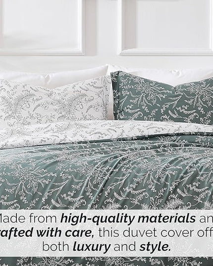 Southshore Fine Living, Inc. Oversized King Comforter Set, Down Alternative Floral Comforter with Matching Shams, Reversible Print is 2 Colors in 1, Fits King/Cal King, Winter Brush Green/White - LeafyLoom