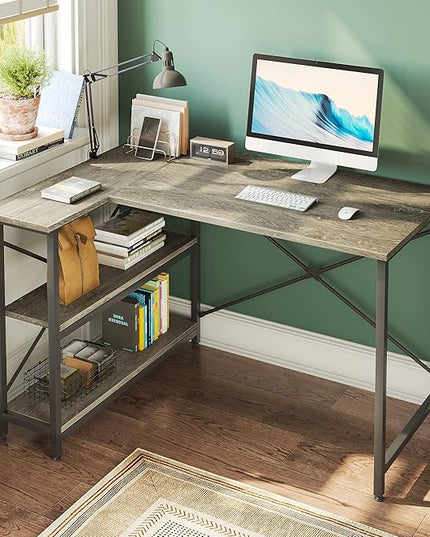 Bestier Small L Shaped Desk with Storage Shelves 47 Inch Corner Computer Desk Writing Study Table for Home Office Small Space, Gray - LeafyLoom
