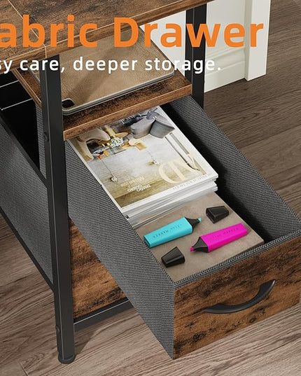 55'' Office Desk with 4 Fabric File Drawers - File Drawer Organization, Computer Work Desk, Study Writing Table, Home Office Workstation, Rustic Brown. - LeafyLoom