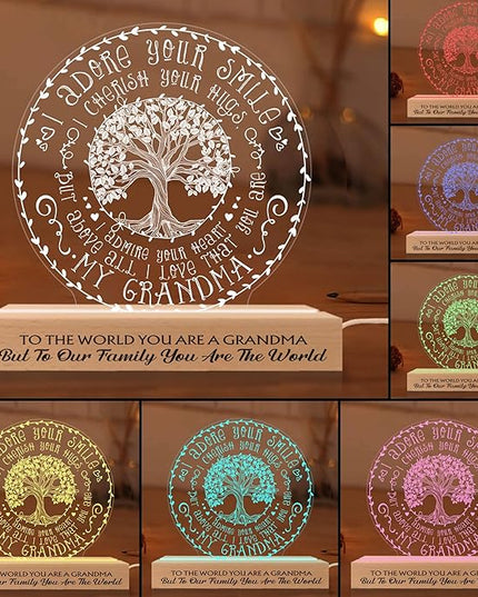 Grandma Gifts from Grandchildren, to My Grandma Night Light, Mothers Day Birthday Christmas Gifts for Grandma, Grandmother, Gifts Bedroom Décor, Lamp with Wooden Base for Women - LeafyLoom