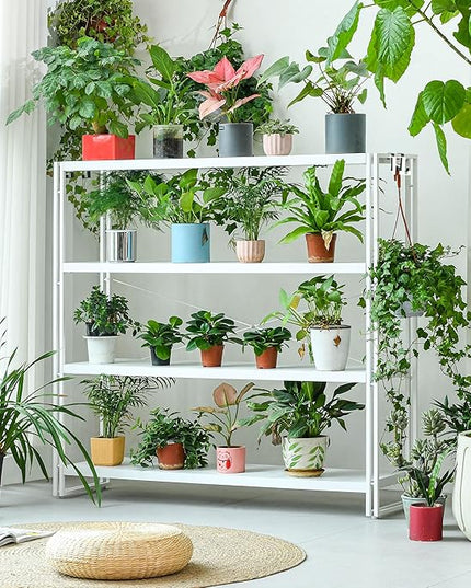 HCHQHS Bookshelf, 4-Tier Industrial Bookcase, White Open Book Shelf, Freestanding Tall Bookshelves with Metal Frame - LeafyLoom