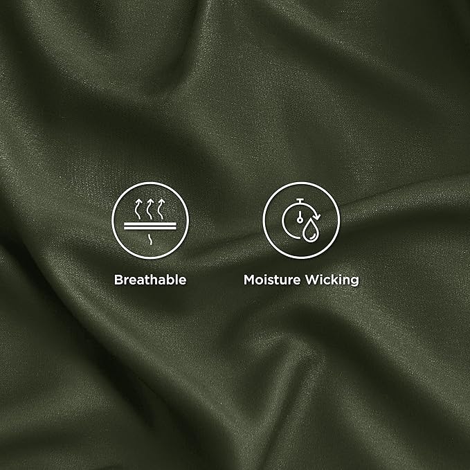 Bedsure Twin XL Sheet Set Dorm Bedding, Cooling Sheets Twin Extra Long Sheets, Rayon Derived from Bamboo, Deep Pocket Up to 16", Hotel Luxury Silky Bedding Sheets & Pillowcases, Olive green - LeafyLoom
