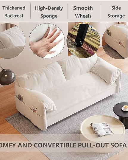 Oversized 3 in 1 Loveseat Sleeper Sofa Bed,Queen Size Love Seats W/Pull Out Couch and Padded Armrests Convertible Spacious Sofabed with Side Storage Pocket for Home Office Apartment Living Room - LeafyLoom