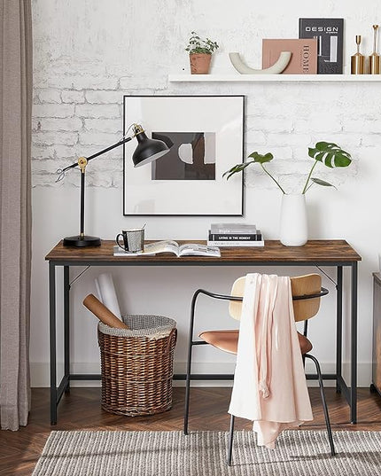 VASAGLE Computer Desk, Gaming Desk, Home Office Desk, for Small Spaces, 23.6 x 55.1 x 29.5 Inches, Industrial Style, Metal Frame, Rustic Brown and Black ULWD043B01 - LeafyLoom