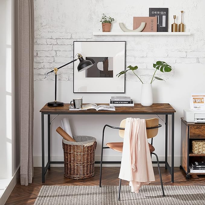 VASAGLE Computer Desk, Gaming Desk, Home Office Desk, for Small Spaces, 23.6 x 55.1 x 29.5 Inches, Industrial Style, Metal Frame, Rustic Brown and Black ULWD043B01 - LeafyLoom