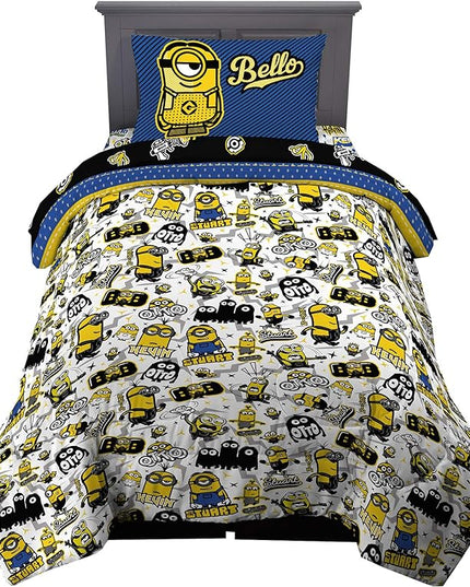 Franco Kids Bedding Super Soft Comforter and Sheet Set, 4 Piece Twin Size, Minions The Rise Of Gru - LeafyLoom