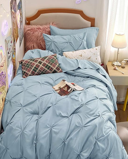 Bedsure Twin Comforter Set with Sheets - 5 Pieces Twin Bedding Sets, Pinch Pleat Blue Twin Bed in a Bag with Comforter, Sheets, Pillowcase & Sham - LeafyLoom