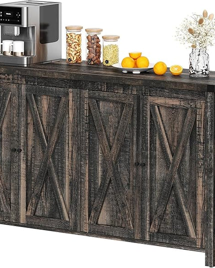 YITAHOME Farmhouse Sideboard Buffet Cabinet with Storage with 4 Doors, 55'' Large Kitchen Storage Cabinet, Wood Coffee Bar Cabinet with Adjustable Shelf for Kitchen, Living Room, Dark Oak - LeafyLoom