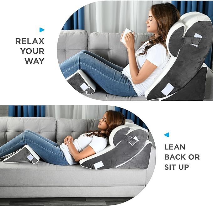 Gleur Bed Wedge Pillow for Sleeping 4 Piece Set - Orthopedic Pillow for Post Surgery includes a Patent Pending Desk Pillow - Adjustable Incline for All Sleeping, Sitting Positions Sofa Couch Cushion - LeafyLoom