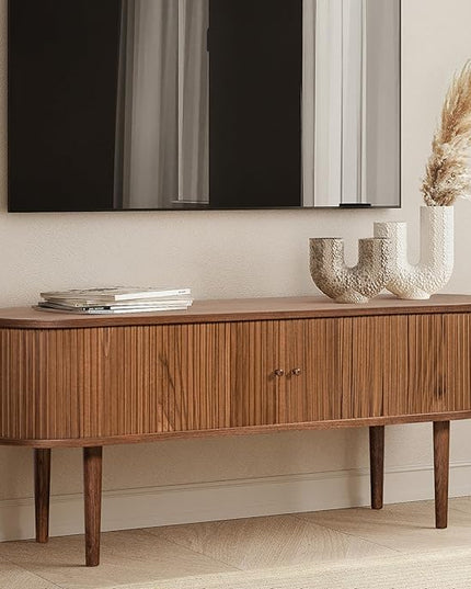 55’’ TV STAND with Storage and Shelves designed to fit 32’’ - 60’’ TVs. Wood Entertainment Center for Living Room and Bedroom, Media Console and Modern TV Console Table (Walnut) - LeafyLoom