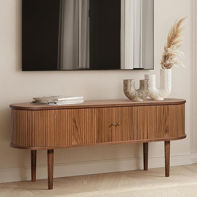 55’’ TV STAND with Storage and Shelves designed to fit 32’’ - 60’’ TVs. Wood Entertainment Center for Living Room and Bedroom, Media Console and Modern TV Console Table (Walnut) - LeafyLoom